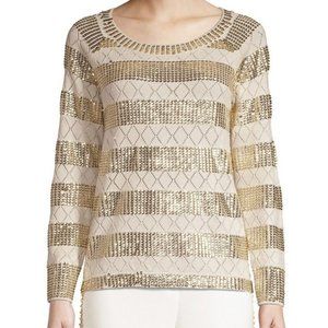 Kobi Halperin Embellished Metallic gold stripes merino Wool Sweater
